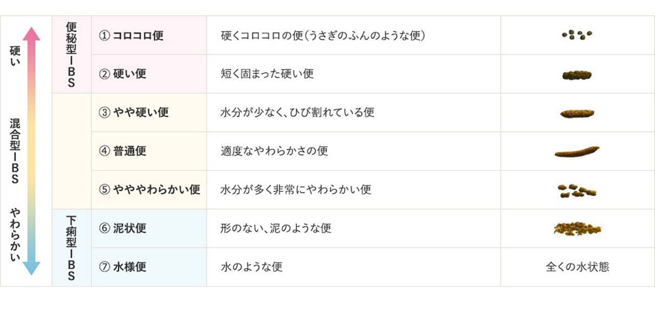 IBSのタイプ別の便の形状（ブリストル・便形状スケール）