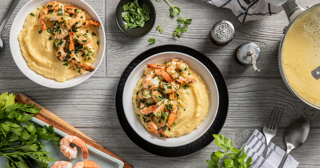 Image of Easy Polenta with Garlic Herb Shrimp