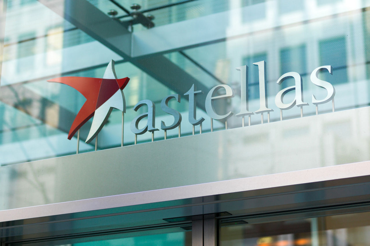 The Astellas logo at the company’s Tokyo headquarters, reflecting the leadership team’s commitment to delivering patient-first therapies globally. 
