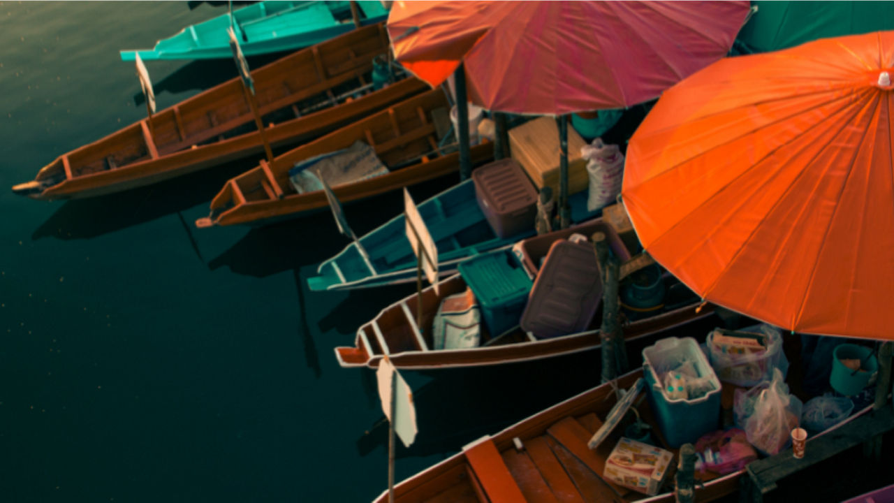 Image of some colored boats on a deck