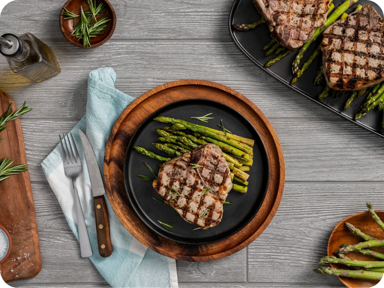 Image of Grilled Rosemary Pork Chops with Grilled Asparagus