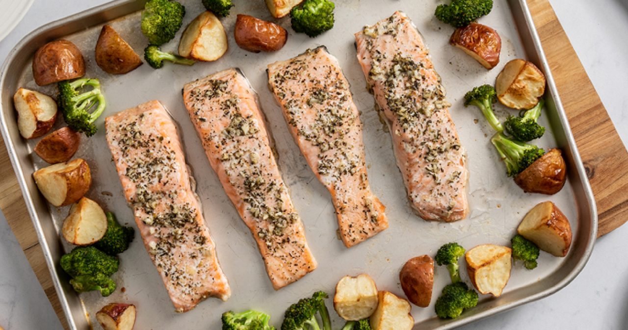 Image of Sheet Pan Salmon with Potatoes & Broccoli